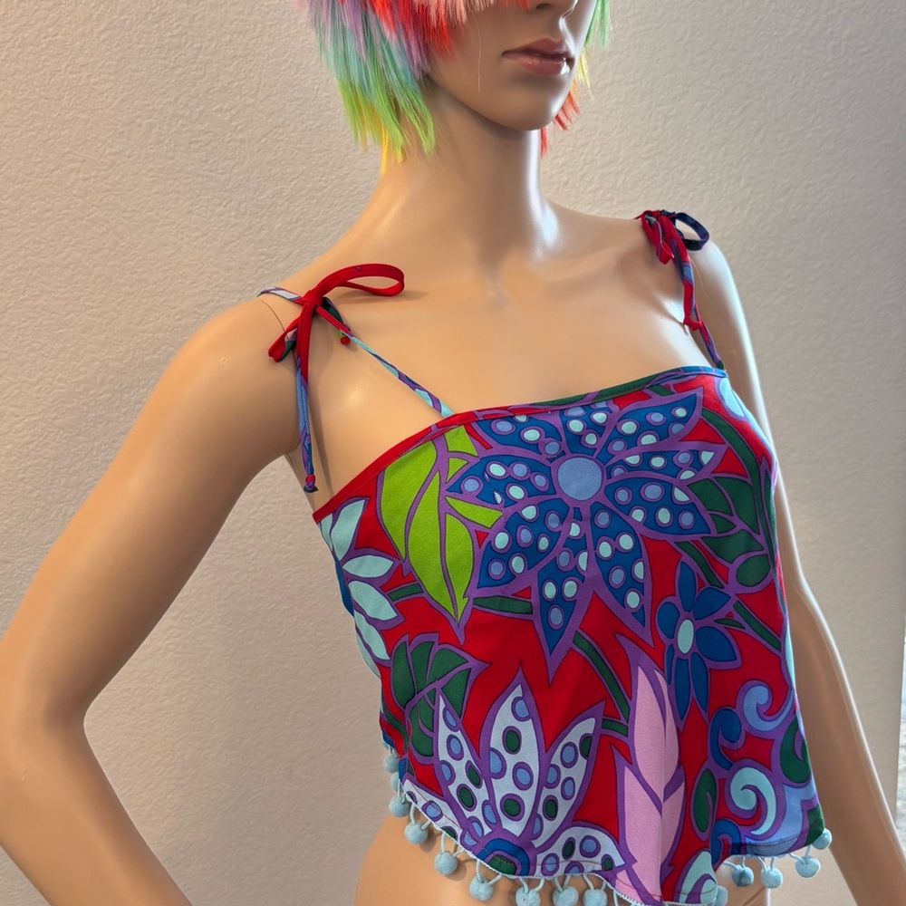 Designer Petro Zillow 100%Silk NWT Hankerchief tie Colorful Floral Women's Top - Picture 3 of 12